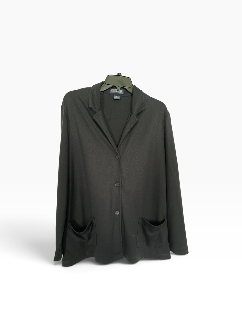 Lands' End Black Button-Front Blazer with Patch Pockets